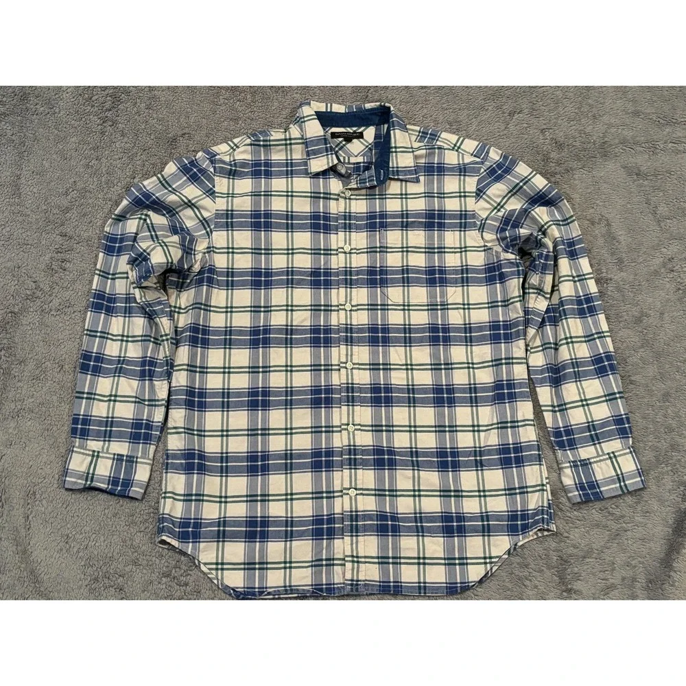 Banana Republic Mens XL Heavyweight Blue Plaid Slim Oxford Long Sleeve Shirt